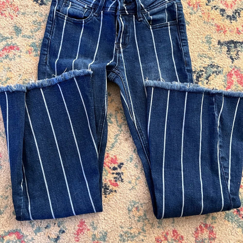 Grace in LA Dark Wash Stripe Flare Jeans